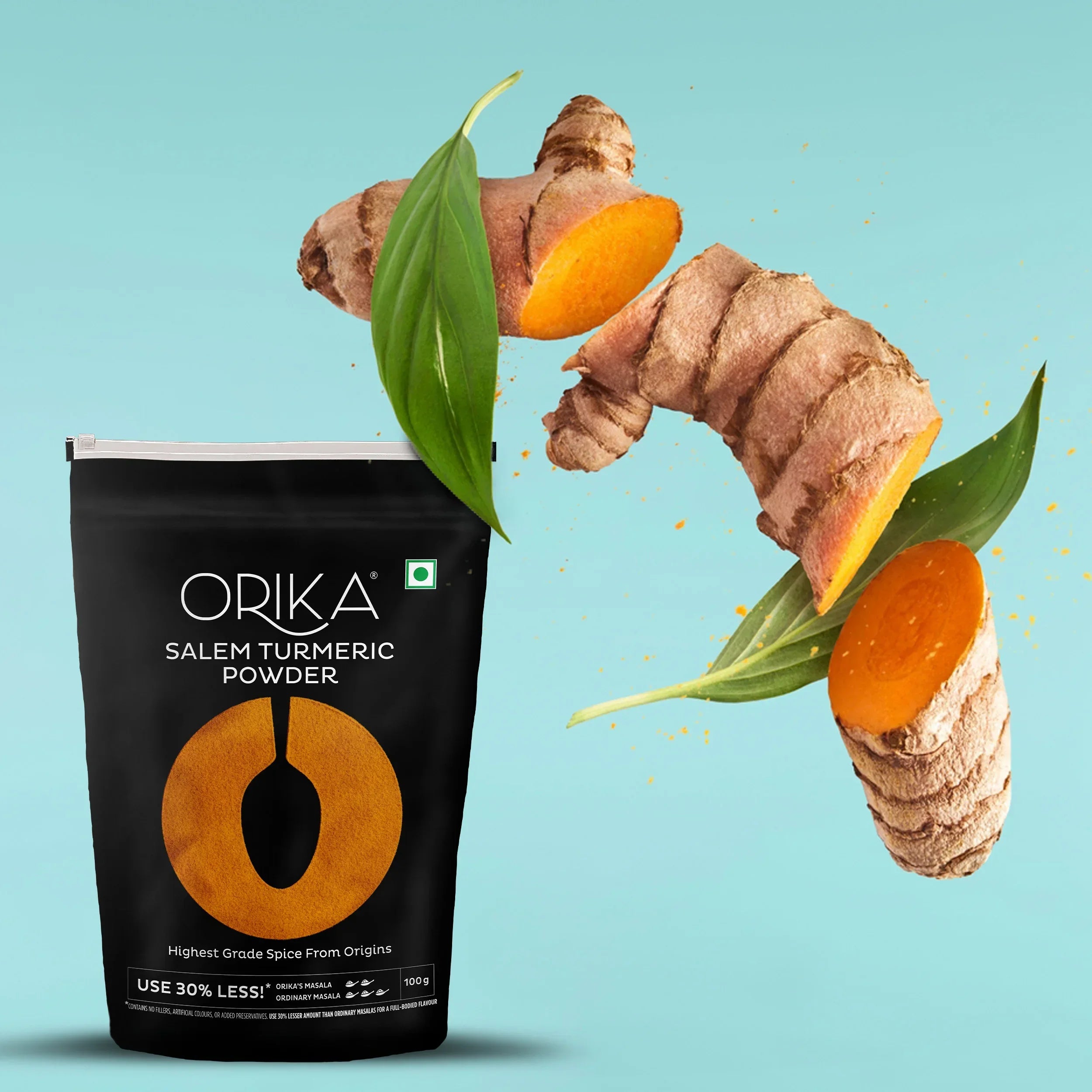 Orika Salem Turmeric, Hot Red Chilli Powder, Kashmiri Red Chilli Powder, Coriander Powder 100 Gm Each - Orika Spices India